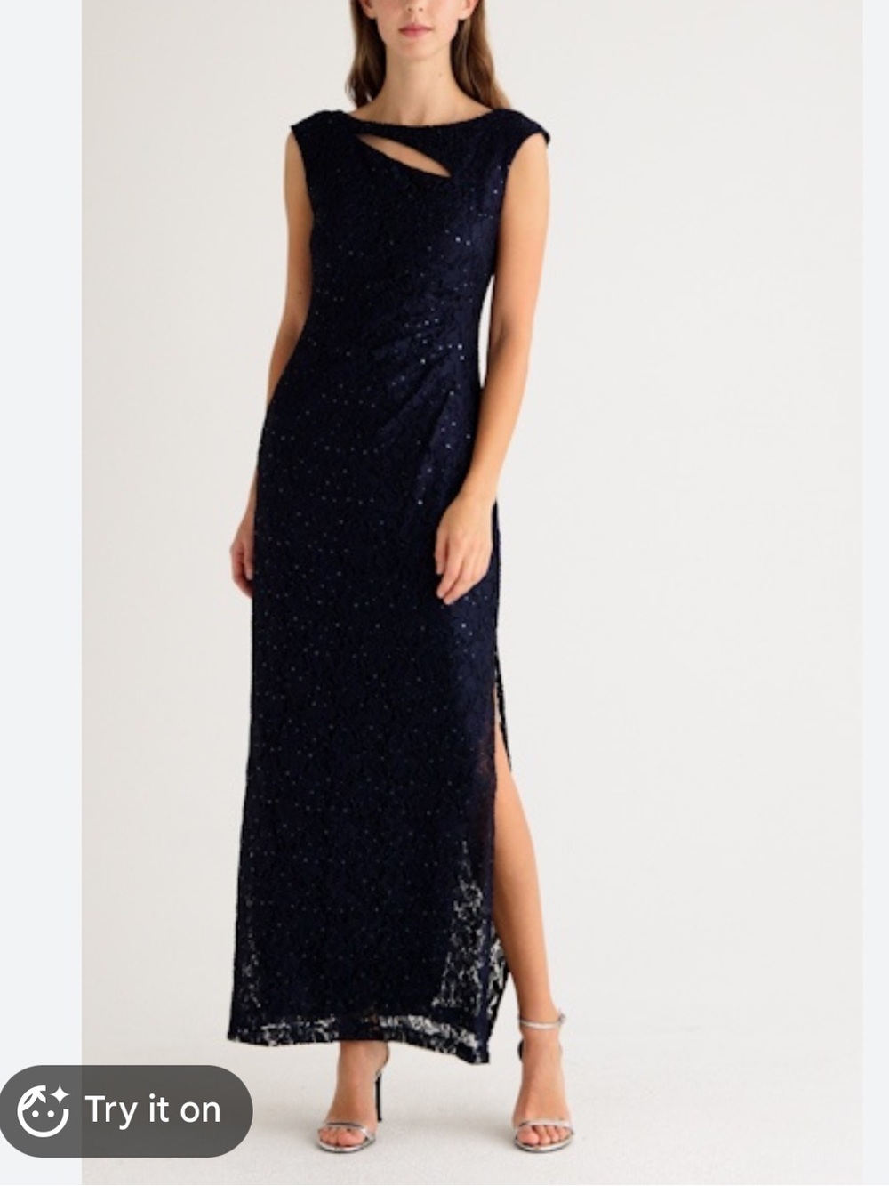 Lauren Ralph Lauren Navy Blue Sequin Long Formal Dress Size 14